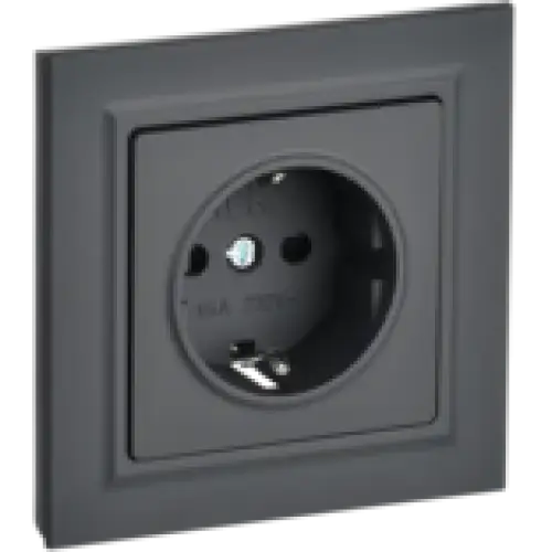 IEK BRITE Розетка 1-местная с заземлением с защитными шторками 16А в сборе РСР14-1-0-БрГ графит (BR-R14-16-K53-F)