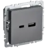 IEK BRITE Розетка USB A+C 18Вт РЮ11-1-БрС сталь (BR-U22-018-K46)