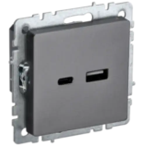 IEK BRITE Розетка USB A+C 18Вт РЮ11-1-БрС сталь (BR-U22-018-K46)