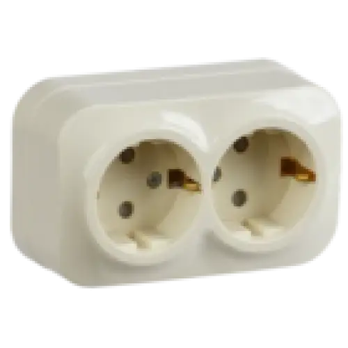 IEK Розетка двухместная для открытой установки РСш22-3-ХК с заземлением и защитной шторкой 16А GLORY кремовый (ERH24-K33-16)