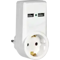 IEK Адаптер Т-01/01 1 место 2P+PE 16А 2хUSB 2,1A белый (WTP10-16-01-ZKU-K01)