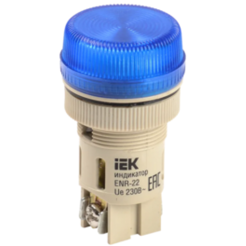 IEK Лампа ENR-22 сигнальная d=22мм синий неон/240В цилиндр (BLS40-ENR-K07)