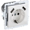 IEK BRITE Розетка 1-местная с заземлением с защитными шторками 16А с USB A+A 5В 2,1А РЮш10-1-БрБ белый (BR-R14-16-U21-D21-K01)