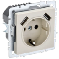 IEK BRITE Розетка 1-местная с заземлением с защитными шторками 16А с USB A+A 5В 2,1А РЮш10-1-БрКр бежевый (BR-R14-16-U21-D21-K10)