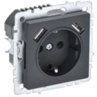 IEK BRITE Розетка 1-местная с заземлением с защитными шторками 16А с USB A+A 5В 3,1А РЮш10-2-БрГ графит (BR-R14-16-U21-D31-K53)