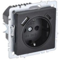 IEK BRITE Розетка 1-местная с заземлением с защитными шторками 16А с USB A+C 18Вт РЮш11-1-БрЧ черный (BR-R14-16-U22-018-K02)