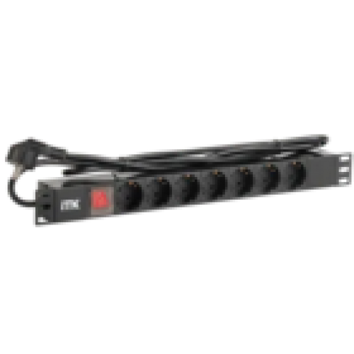 IEK ITK PDU 7 розеток нем. стандарт, с LED выключателем,1U, шнур 2м вилка нем. стандарт, алюминиевый профиль (PH12-7D1)