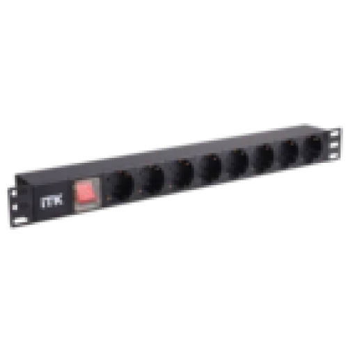 IEK ITK PDU 8 розеток нем. стандарт, с LED выключателем, 1U, шнур 2м вилка нем. стандарт, алюминиевый профиль (PH12-8D1)