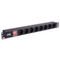 IEK ITK PDU 8 розеток нем. стандарт, с LED выключателем,1U, без шнура, вх. C14, алюминиевый профиль (PH12-8D3)