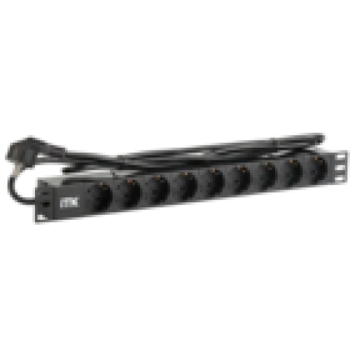 IEK ITK PDU 9 розеток DIN49440 (нем. станд.) 1U, шнур 2м вилка DIN49441 (нем. станд.), алюминиевый профиль, черный (PH22-9D1)